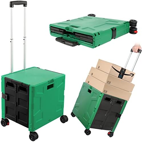 Foldable Shopping Utility Cart Portable Rolling Crate Handcart with 360°Rotate Wheel,Hidden Lid,Telescoping Handle Collapsible for Travel Shopping Moving Storage Office Use(DarkGreen) by ZIYOULANG