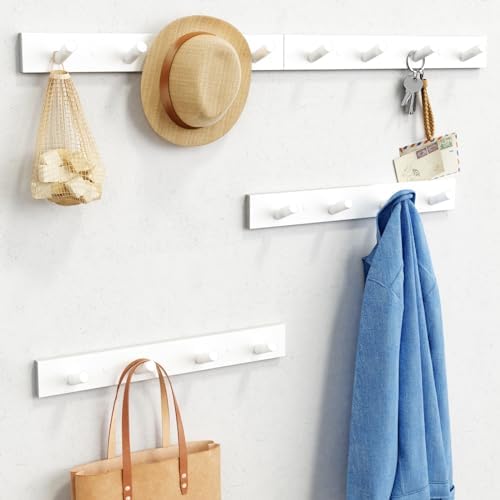 Forbena White Coat Hooks Wall Mount for Hanging 4 Pack, 16 Inch Wood Entryway Coat Rack Wall Mounted Heavy Duty, Modern Large Wall Hooks for Hats Kids Clothes Bags Purses Caps Closet - 16 Hooks by Forbena