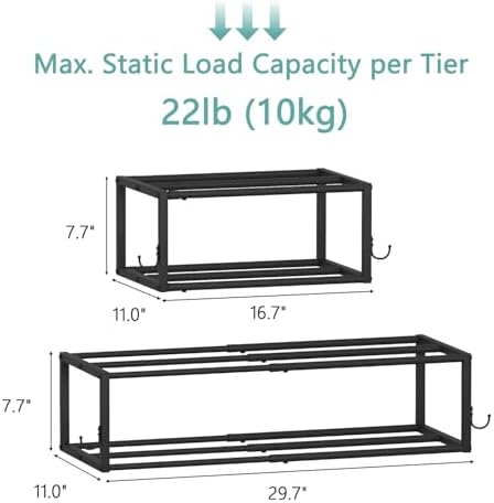 2 Pack Wall Mounted Shoe Rack, Expandable 16-29" with 4 Hooks - Image 3