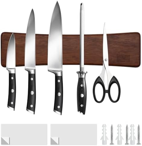 HOSHANHO Knife Magnetic Strip, Acacia Wood Powerful Magnetic Knife Holder by HOSHANHO