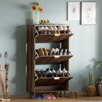 Shoe Cabinet Storage,Modern Freestanding Organizer with 3 Flip Drawers,Narrow Shoe Rack Cabinet for Entryway,Walnut - Image 6