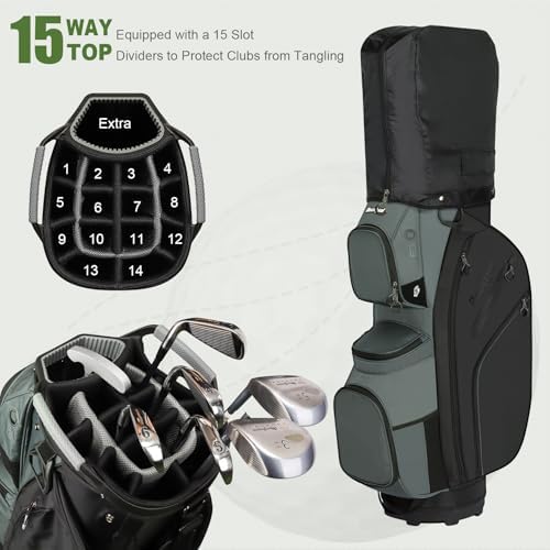 15 Way Golf Cart Bag with Organizer Top, Golf Club Cart Bag for Men - Image 2