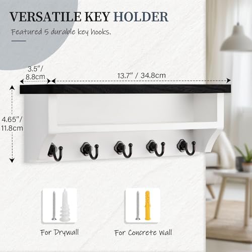Nekon Key Holder Wall Mount, Wall Organizer Shelf with 5 Key Hooks - Image 5