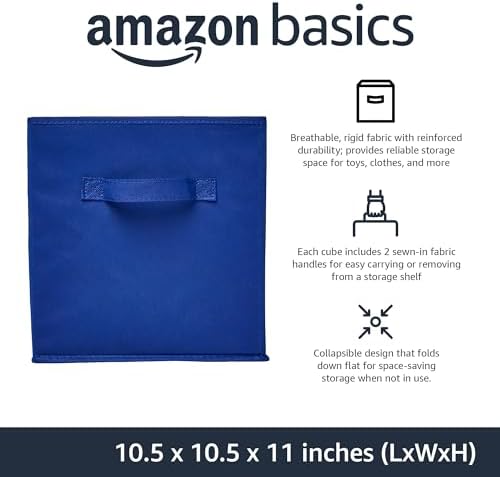 Amazon Basics Collapsible Fabric Storage Bins with Handles, Cube Organizer for Home Organization, 10.5"x10.5"x11", Navy, 6 Count (Pack of 5) - Image 2