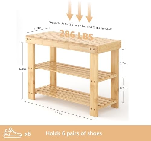 Sweetcrispy 3-Tier Shoe Rack Bench for Entryway, 27 Inches, Wood - Image 3