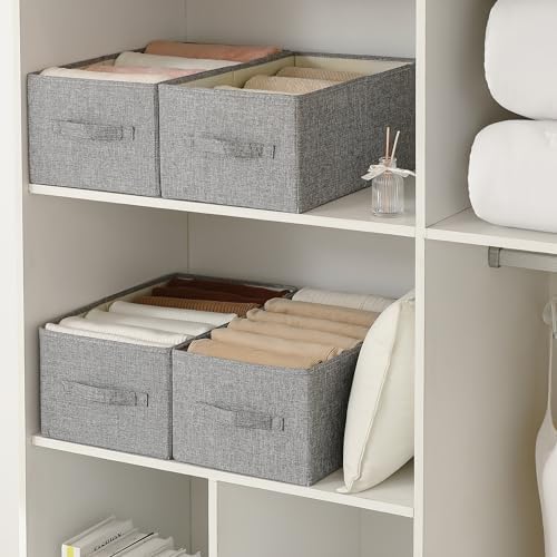 linen closet organizers and storage, Large Storage Baskets, washable, clothes organizer with handle, sweater organizer for closet (dark grey, 15¾"x11¾ x9¾) - Image 4