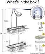 YASONIC Never Rust Shower Caddy Hanging, Aluminum Shower Racks for Inside Shower, 2-Tier Shower Organizer Hanging Over Shower Head with Hooks and Soap Holder, Grey - Image 2