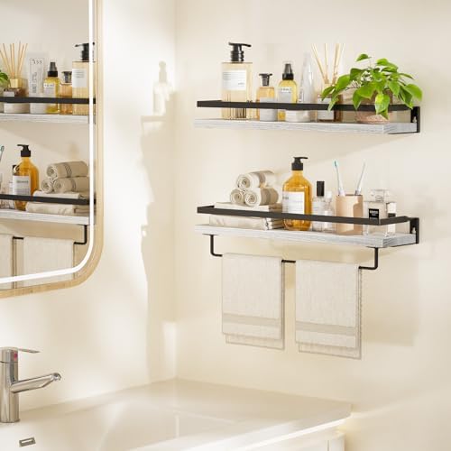 Amada Bathroom Shelves with Towel Bar, Set of 2, White - Image 2