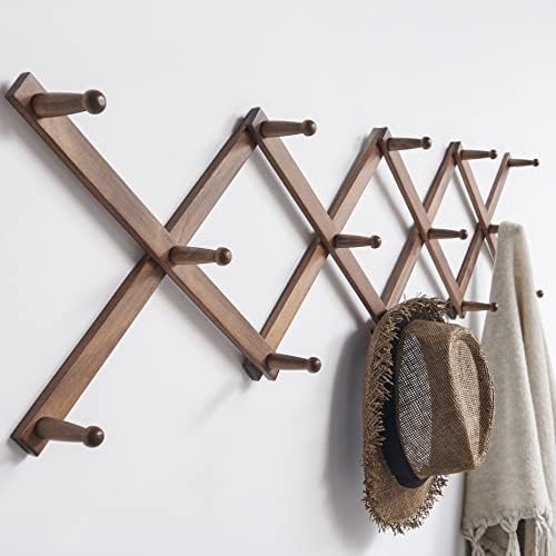 SKOLOO Hat Rack for Wall with 14 Hooks, Solid Wooden, Modern, Expandable Coat Rack Wall Mount for Coats, Hats, Bags, Baseball Caps, Walnut Color - Image 4