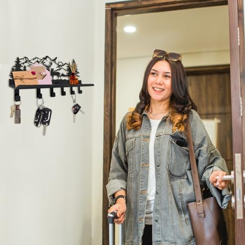 Deer Metal Key and Mail Holder for Wall, Key Holder Wall Mount with Shelf, Key Rack, Key Hooks for Living Room, Hallway, Office - Image 4