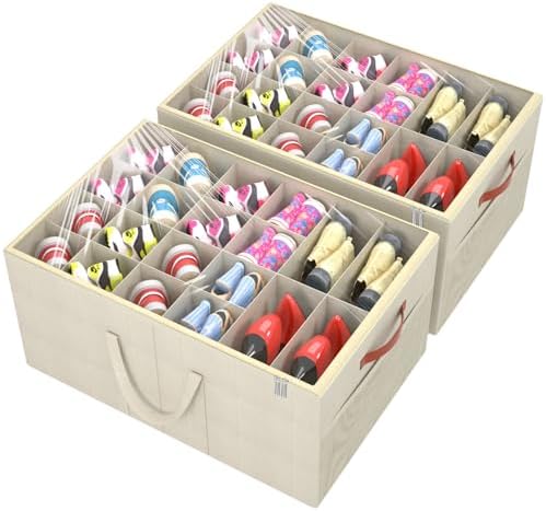 Aokeyee 2 Pack Shoe Organizer for Closet, Large Shoe Storage Box, Beige by Aokeyee