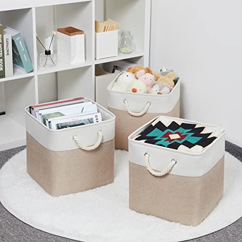 Bidtakay Fabric Storage Baskets for Organizing Beige 13 Inch Collapsible Square Baskets 3 Pack Organization Bins Large Cube Storage Bins Closet Baskets for Shelves Clothes - Image 5