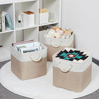 Bidtakay Fabric Storage Baskets for Organizing Beige 13 Inch Collapsible Square Baskets 3 Pack Organization Bins Large Cube Storage Bins Closet Baskets for Shelves Clothes - Image 5
