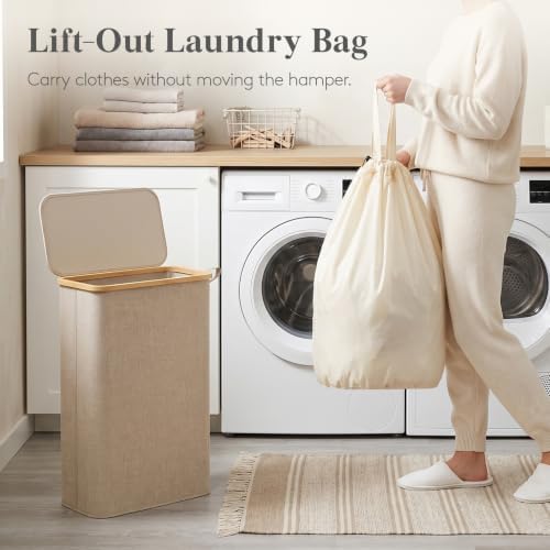 Lifewit 65L Slim Laundry Hamper with Lid and Removable Bag, Beige - Image 3