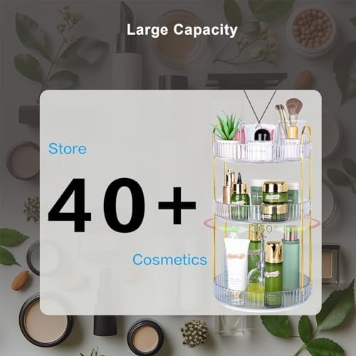 360 Rotating Makeup Organizer, 3 Tier Large Capacity Lazy Susan Bathroom Counter Organizer, Skincare Organizers, Spinning Perfume Organizer & Vanity Organizer Countertop (Golden Clear, 3 Tier) - Image 6