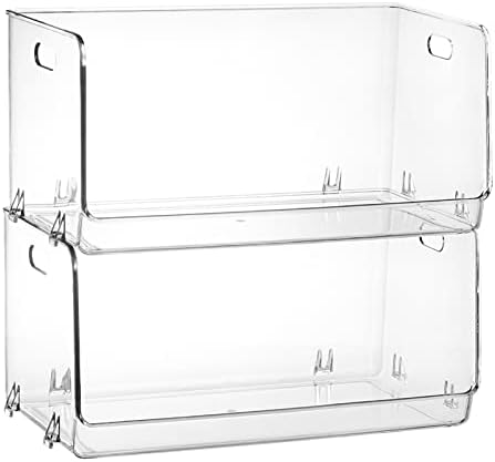 Nicunom 2 Pack Stackable Plastic Storage Bins Open Front, Clear Pantry Organizer Bin Household Food Storage Bin for Kitchen Countertops Cabinet Shelf by Nicunom