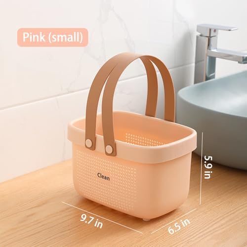 Portable Shower Caddy Basket with Handles Plastic Storage Basket Small Pink - Image 3