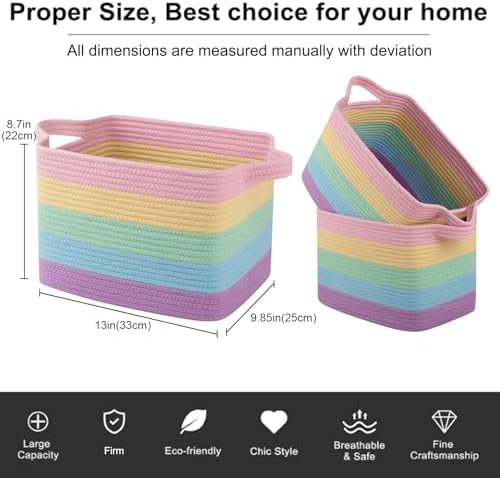 OIAHOMY Cotton Rope Storage Baskets for Organizing Rainbow Pastel 3-Pack - Image 3