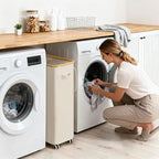 Goodpick 75L Slim Rolling Laundry Basket with Wheels and Lid, Beige - Image 2