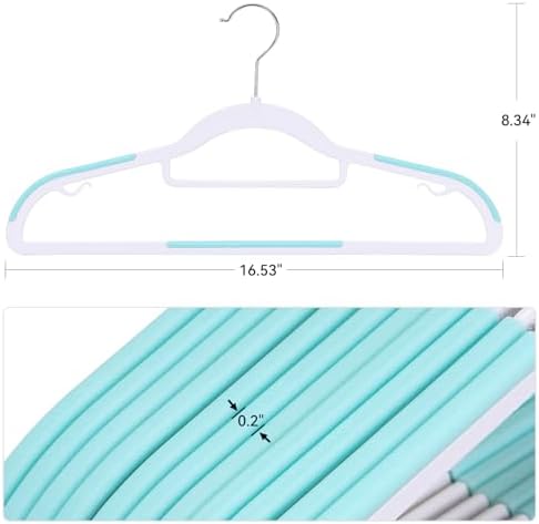 Tonswachic Pack of 30 Coat Hangers, Space-Saving Plastic Clothes Hangers, Non-Slip, 0.2 Inches Slim, 360° Swivel Silver Hook for Shirts, Pants, Suit & Wet/Dry Garments, Blue and White - Image 2