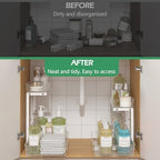 ADRIMER Under Sink Organizer 2 Packs, Pull Out Kitchen Sink Organizer, 2 Tier Slide Out Kitchen Organizers and Storage Bathroom Under Cabinet Storage Shelf, Transparent & White - Image 5