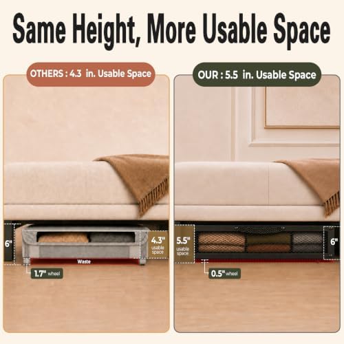 Fokyfok 2 Pack Under Bed Storage with Wheels 6 inch Height | Metal Frame,Lid,Rolling Slim Under Bed Drawers for Shoes,Clothes,Shallow Underbed Storage,Under Couch Storage,Black - Image 6