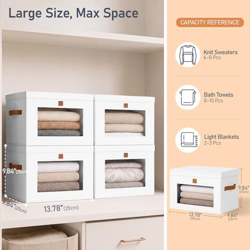 DIMJ Storage Bins with Lids - 5 Pack Large Fabric Closet Organizer with Window & Handles, Collapsible Decorative Storage Boxes for Shelves Under Bed, Books Clothes Blankets Sweaters Organization - Image 6