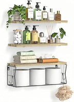 Floating Bathroom Shelves Wall Mounted - Wooden Shelf Set of 3 for Over Toilet Storage & Farmhouse Bathroom Decor - Perfect Shelving Organizer for Apartments RVs Powder Room Restroom - Wood by Unknown