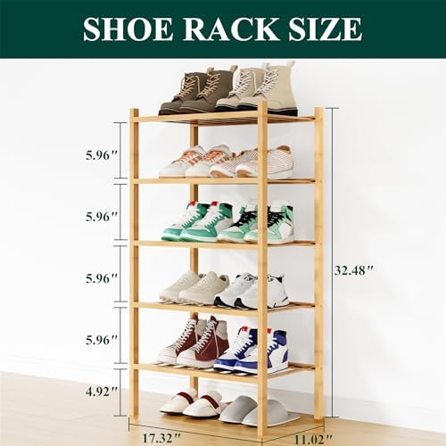 Smiry Bamboo Shoe Rack, 8 Vertical Slats, 5 Tier - 17.3" Wide, Natural - Image 2