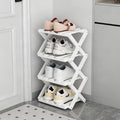 Vertical Small Shoe Rack White, 4 Tier Portable Folding Shoe Storage Rack, Without Installation Free Standing Shoe Rack for Corridors, Bedrooms Living Room Corner and Small Spaces by Akloya
