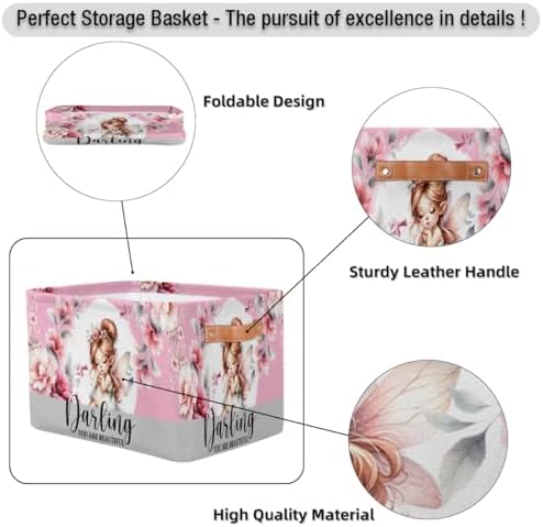 Pink Fairy Storage Basket Toy Storage Bins Collapsible Cube Organizer - Image 6