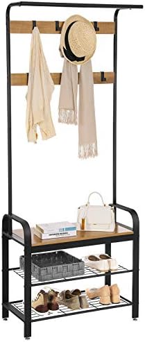VASAGLE Coat Rack, Hall Tree with Shoe Bench, 4-in-1, 9 Removable Hooks - Image 6