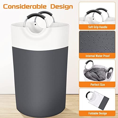 BlissTotes Laundry Basket, Laundry Hamper, Collapsible Laundry Baskets, Dirty Clothes Hamper, Waterproof Laundry Basket with Foam Protected Aluminum Handles for College Dorm, Family 90L (Gray) - Image 3