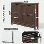 4-Flip Drawer Shoe Cabinet Narrow Entryway Rack, Brown - Image 2