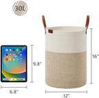 VIPOSCO 30L Small Woven Rope Laundry Hamper, Leather Handles, White & Brown - Image 5
