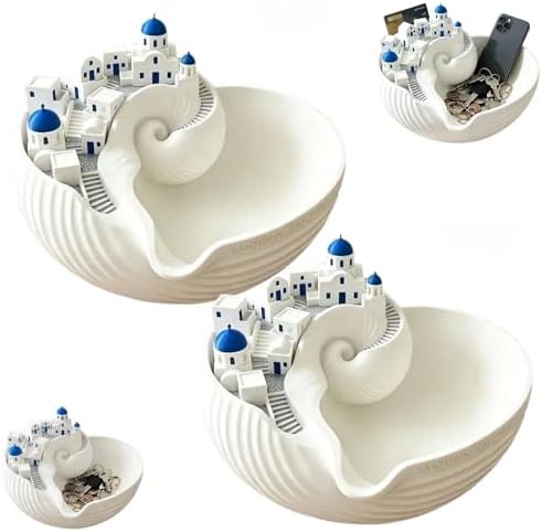 Santorini Catchall Shell Bowl, Catchall Tray for Keys Jewelry Coins Decorative Trinket Dish Greek Island Holder Organizer Architecture Style Home Decor Housewarming Gift，2PCS by Unknown