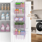 VyGrow Over The Door Organizer, Metal Door Organizer Hanging with 5 Adjustable Baskets and Coat Hook, Behind The Door Storage for Bedroom Closet Bathroom Pantry Cabinet Kitchen, Purple - Image 2