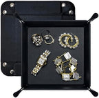 UnionBasic Small Valet Tray, Jewelry Tray for Rings Watches Earrings, Entryway Catchall Caddy for Coins Keys Change, Nightstand Bedside Valet Holder, Trays for Electronic Gadgets, Black by UnionBasic