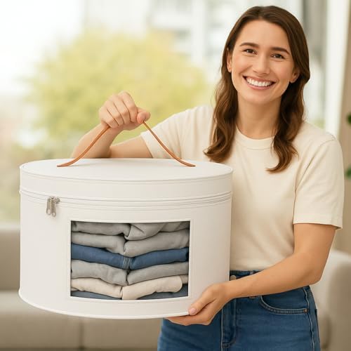 Chunful Hat Box for Women Storage Cowboy Hat Box, White, Height 10.2 Inches | Travel Hat Box Stackable Round Wide Brim Sun Hats Organizer Bag Container for Closet Foldable Cap Boxes with Lid Space Saving - Image 7