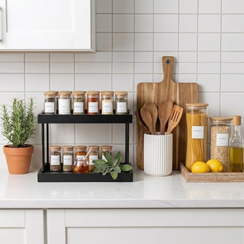 WOPITUES Bathroom Counter Organizer,2 Tier Perfume Organizer,Wooden Bathroom Organizers and Storage for Makecup Perfume Skincare,Countertop Organizer in Kitchen,Bedroom,Coffee Bar,Black - Image 6