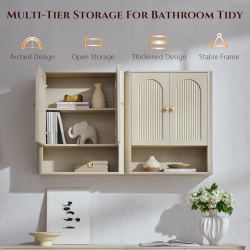 Bathroom Fluted Arched Wall Cabinet Set 2, 23.6''W Medicine Cabinet, Cream - Image 3