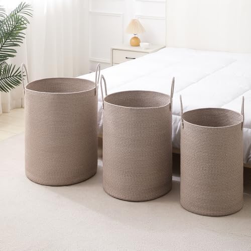 Laundry Basket Hamper Tall Rope Storage Woven for Blanket toys Dirty Clothes in Living Room Bathroom Bedroom (Tan, 60L/15.8Gal) - Image 5