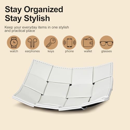 PU Leather Valet Tray for Men Women Key Holder Bowl for Entryway Table Bedside Nightstand Desk Tray for Wallet, Keys Men's Gift - Small, 7.1" D x 7.1" W x 2" H - Image 3