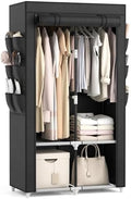 VTRIN Portable Closet Wardrobe Closet for Hanging Clothes with 4 Storage Shelves, 2 Hanging Rods and 6 Pockets, Stable and Easy Assembly Clothes Rack with Cover Free Standing Closet for Bedroom, Black by VTRIN