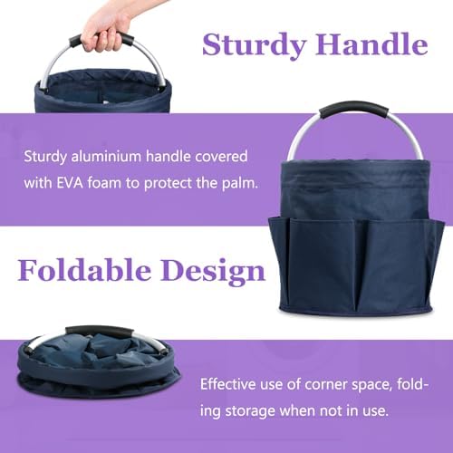 17L Cleaning Caddy for Cleaning Supplies, 2Pieces Portable Garden Tool Bag with 6 Pockets, Foldable Tool Bucket Organizer, Storage Basket for Bathroom, Garden, Dark Gray + Navy Blue - Image 3