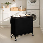 StorageWorks 3 Section Laundry Hamper, 120L Black Sorter Cart with Wheels - Image 5