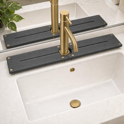 2PCS Stone Faucet Mat for Kitchen Sink, Water Absorbing Sink Tray Organizer for Bathroom Counter, Diatomite Soap Dish Coaster Caddy Riser, Sponge Holder Dispenser Mat, Dark Gray, 23.6" x 4", 1 Set by Razborci