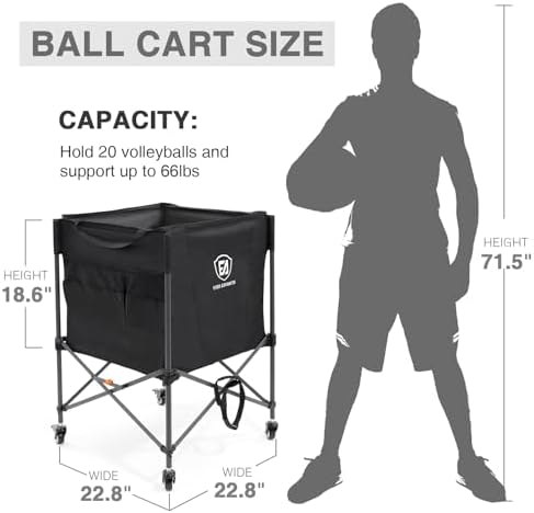 EVER ADVANCED Rolling Ball Storage Cart Lockable Wheels, 33x22.8in/45x25in Collapsible Garage Sports Equipment Organizer for Volleyball Basketball Tennis Toy Storage Multi-Sport Family Gym - Image 3