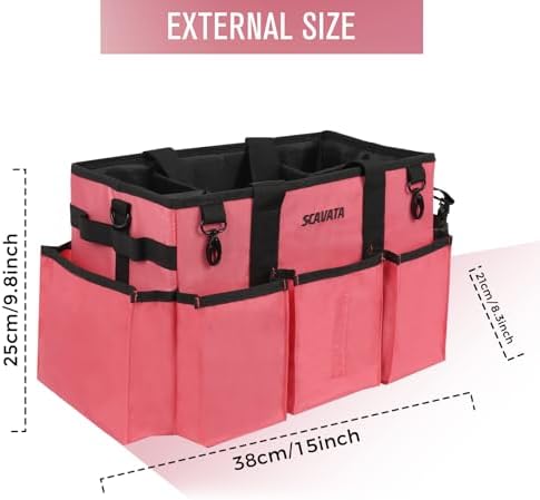 SCAVATA Wearable Cleaning Caddy Bag, Cleaning Caddy Supplies Organizer with Handle & Shoulder Straps for Housekeepers, Under Sink & Car Cleaning Tool Organizers with 4 Foldable Divider (RoseRed) - Image 5