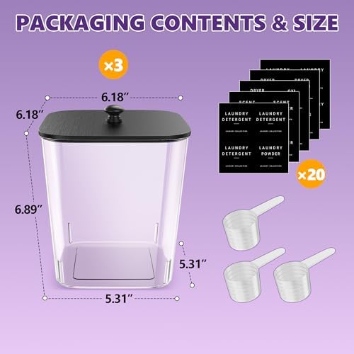 Moforoco 3 Pcs Laundry Pods Container, Clear Laundry Room Organization Containers,Large Detergent Powder Storage, Black Wooden Lids & Labels - Image 2